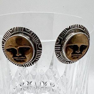 Tabra 925 and Brass Moon Face Post Earrings